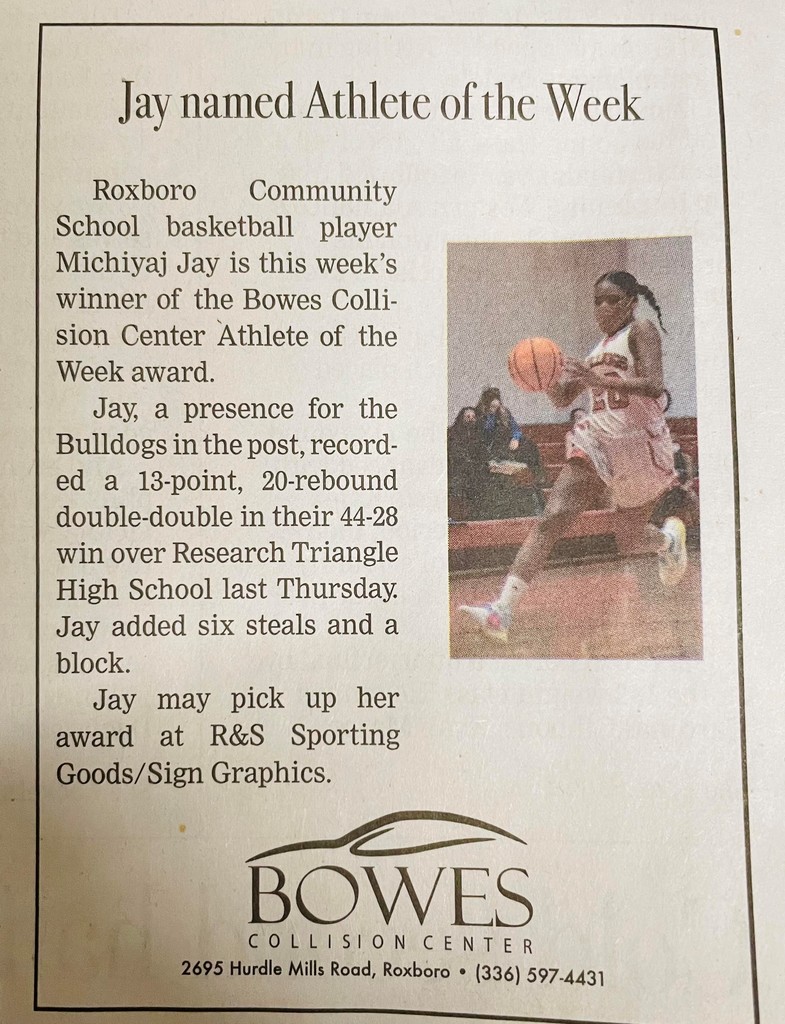 athlete of the week clipping